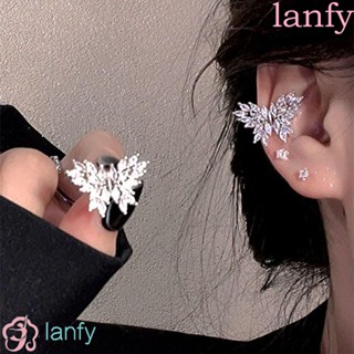 Lanfy ต่างหูตะขอ รูปผีเสื้อ ประดับเพทาย สไตล์เกาหลี พังก์ ฮิปฮอป โกธิค แฟชั่นสําหรับผู้หญิง