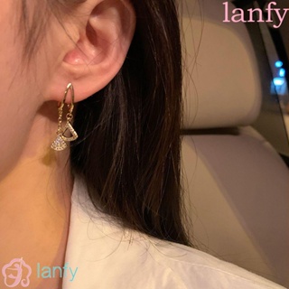 Lanfy ต่างหูสตั๊ด รูปเรขาคณิต ดอกไม้น่ารัก หรูหรา สําหรับผู้หญิง