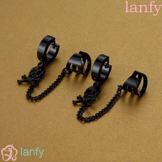 Lanfy ต่างหูห่วงโซ่ สเตนเลส รูปดาวห้าแฉก สไตล์เรโทร สําหรับผู้ชาย ผู้หญิง