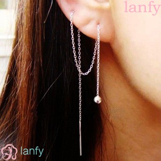 Lanfy ต่างหูระย้า ห้อยโซ่ยาว ประดับพู่ หรูหรา อินเทรนด์