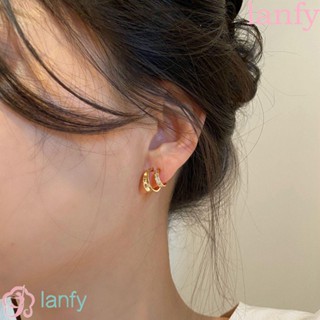 Lanfy ต่างหูห่วงคริสตัล รูปตัว C หรูหรา ของขวัญปาร์ตี้ สําหรับเด็กผู้หญิง