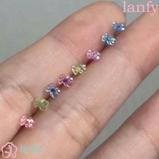 Lanfy ต่างหูพลาสติกใส รูปหมีสายรุ้ง ขนาดเล็ก เครื่องประดับแฟชั่นสตรี