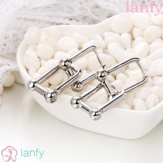 Lanfy ต่างหูห่วง ทรงกลม ชุบทอง 14k รูปตัว U กันแพ้ เครื่องประดับ สําหรับผู้หญิง วัยรุ่น