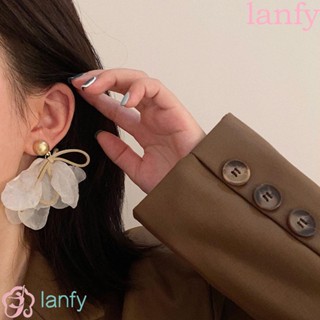 Lanfy ต่างหูเข็ม 925 ห้อยเส้นด้าย รูปดอกไม้น่ารัก สําหรับผู้หญิง