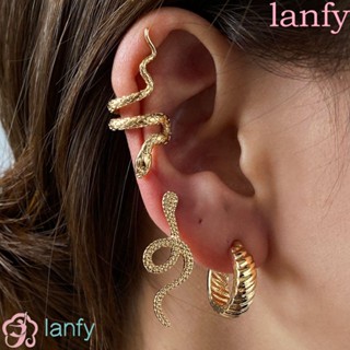 Lanfy ต่างหู โลหะผสม รูปงู สไตล์พังก์ ฝรั่งเศส สําหรับผู้หญิง