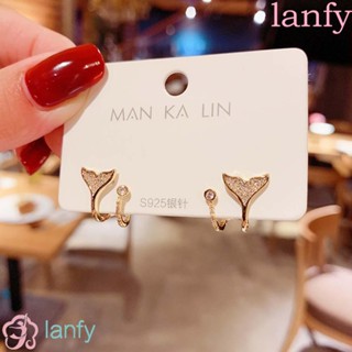 Lanfy ต่างหูหางปลา สองชั้น เครื่องประดับแฟชั่น สไตล์เกาหลี สําหรับผู้หญิง