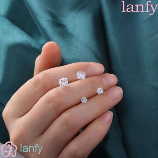 Lanfy ต่างหูสตั๊ด ทรงสี่เหลี่ยม เรขาคณิต สีเงิน คลาสสิก สวยหรู แวววาว เรียบง่าย สไตล์เกาหลี