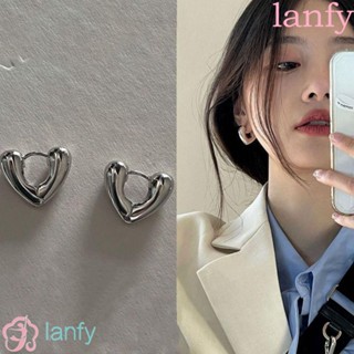 Lanfy ต่างหู จี้รูปหัวใจ เรขาคณิต เรียบง่าย สไตล์เกาหลี สีพื้น สําหรับผู้หญิง