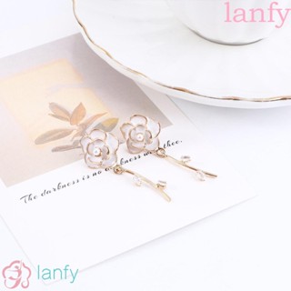 Lanfy ต่างหูระย้า แบบห้อย จี้รูปดอกไม้ เครื่องประดับ สําหรับผู้หญิง