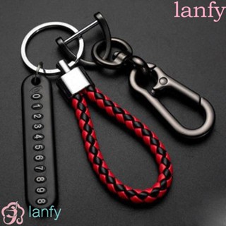 Lanfy พวงกุญแจหนังถัก จี้หมายเลขโทรศัพท์ อุปกรณ์เสริม สําหรับรถยนต์