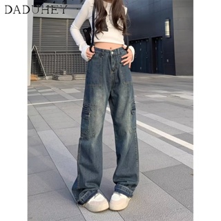 DaDuHey🎈 New American Style Retro Ins High Street Hip-Hop Multi-Pocket Jeans Niche High Waist Wide Leg plus Size Pants