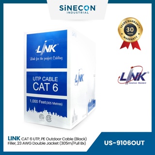 Link(ลิ้งค์) สายแลน US-9106OUT CAT 6 UTP, PE OUTDOOR w/Filler, 23 AWG (Double Jacket) Black 305 M./Pull Bx.R