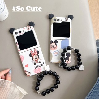 เคสโทรศัพท์มือถือแบบนิ่ม กันกระแทก ลายการ์ตูนมิกกี้ มินนี่เมาส์ 3D พร้อมสายโซ่คล้อง สําหรับ Samsung Galaxy Z Flip5 Z Flip 3 Flip4