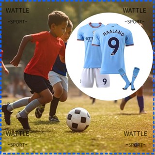 Wattle ชุดเสื้อกีฬาฟุตบอล โพลีเอสเตอร์ ระบายอากาศ No.9 สําหรับเด็ก 3 ชิ้น