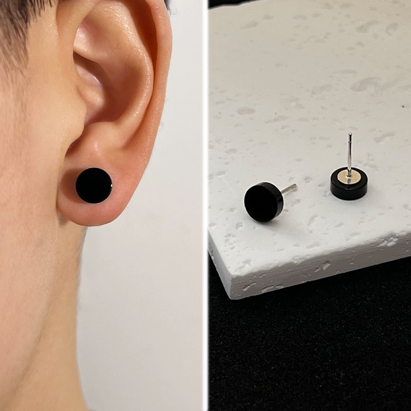 8 มม.สีดํา Earings สําหรับชาย S925 Earings สําหรับผู้หญิง Hypoallergenic ต่างหูชุด Hikaw Earings สํา