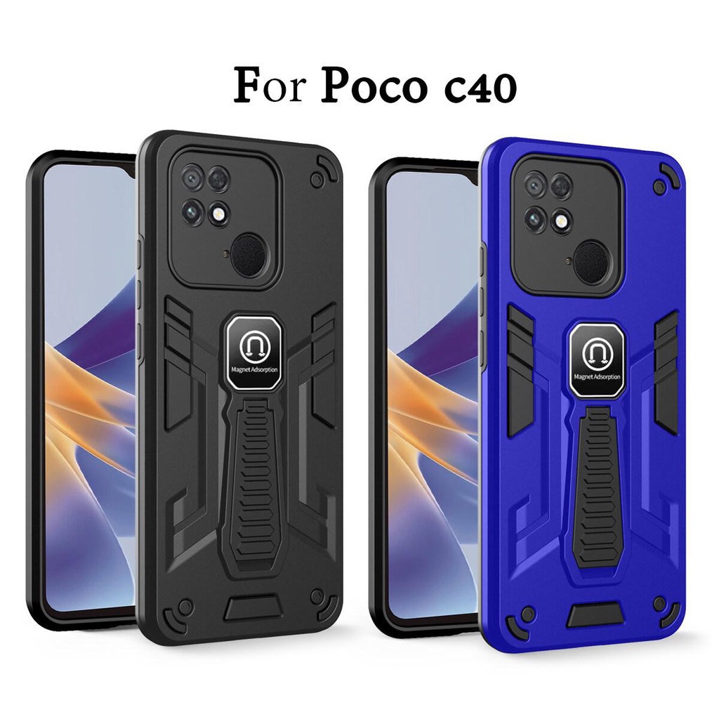 เคส Poco C65 / C55 / C40 สำหรับโปโก้ แม่เหล็กหุ่นยนต์ มีขาตั้ง ตั้งได้ กันกระแทก TPU Case