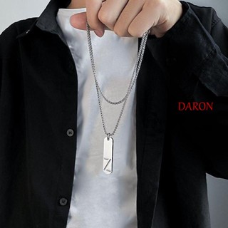 Daron สร้อยคอโซ่เหล็กไทเทเนียม จี้ตัวอักษร A-Z ทรงสี่เหลี่ยมผืนผ้า 26 A-Z เรียบง่าย สําหรับผู้ชาย