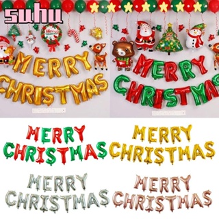 Suhuhd ลูกโป่งเป่าลม ลายตัวอักษร Merry Christmas สําหรับตกแต่งปาร์ตี้คริสต์มาส