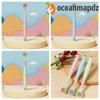 Oceanmapdz แปรงสีฟันเด็ก สามด้าน ที่ขูดลิ้น 360 องศา ห่อนุ่ม รอบช่องปากลึก แบบพกพา สําหรับเด็ก