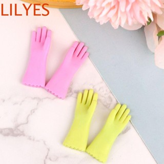 Lilyescub ถุงมือซักรีดจิ๋ว สีชมพู เขียว 1:12 อุปกรณ์เสริม สําหรับบ้านตุ๊กตา 1:6