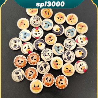 กระดุมไม้ ลายการ์ตูนสัตว์ คละสี 100 ชิ้น สําหรับเด็ก