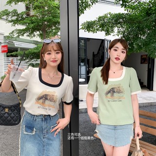 พร้อมส่ง เสื้อยืดแขนสั้น คอยู ทรงหลวม ขนาดใหญ่พิเศษ คุณภาพสูง แฟชั่นฤดูร้อน สําหรับผู้หญิง รองรับ 150 กก.