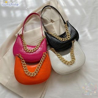 Ssunshine Hobo กระเป๋าสะพายไหล่ ทรงเกี๊ยว มีซิป ขนาดใหญ่ จุของได้เยอะ สีพื้น พร้อมสายโซ่คล้อง แฟชั่นเรโทร สําหรับสตรี