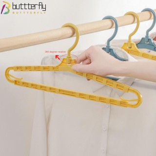 Buttterfly ไม้แขวนเสื้อพลาสติก ขนาดใหญ่พิเศษ 16.4 นิ้ว -27.2 นิ้ว แบบพกพา สีขาว ชมพู ฟ้า ปรับได้ 6 ชิ้น