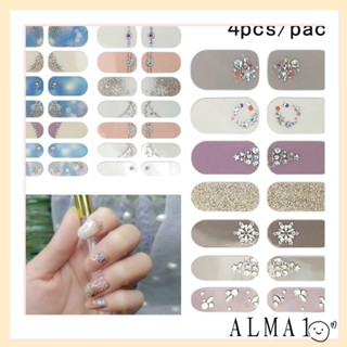 Alma สติกเกอร์ติดเล็บ ลายเกล็ดหิมะ มีกาวในตัว หลากสี สําหรับตกแต่งเล็บ 4 ชิ้น