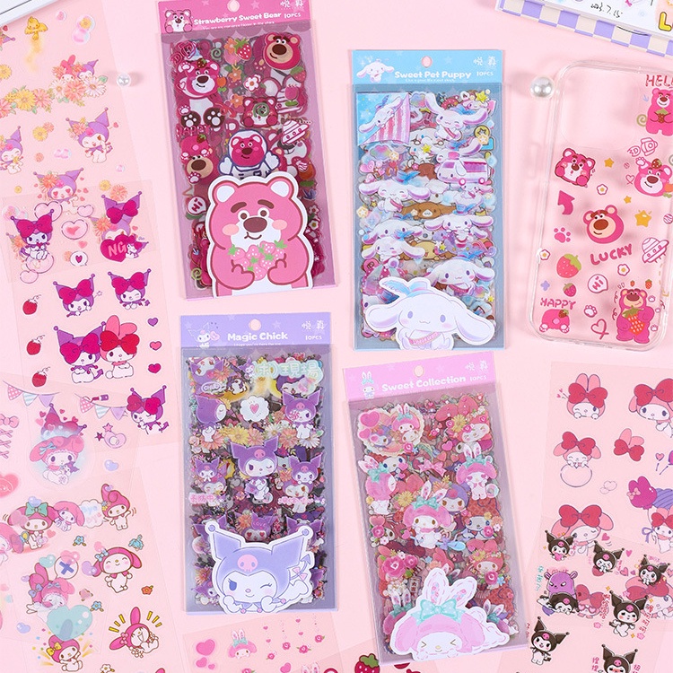 SANRIO สติกเกอร์ใส กันน้ํา ลายซานริโอ้น่ารัก สําหรับตกแต่งเครื่องเขียน DIY จํานวน 10 แผ่น