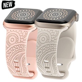 สายนาฬิกาข้อมือซิลิโคน ลายดอกไม้ สําหรับ iWatch Series Ultra 8 7 6 SE 5 4 3 44 มม. 49 มม. 40 มม. 41 มม. 45 มม. 38/42 มม.