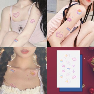 สติกเกอร์รอยสักชั่วคราว ลายหัวใจ สีรุ้ง กันน้ํา 7 วัน