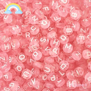 June ลูกปัดอะคริลิค ลายตัวอักษร A-Z 7 มม. สีชมพู 500 ชิ้น DIY