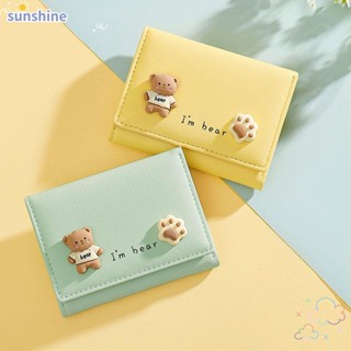 Ssunshine กระเป๋าสตางค์ใบสั้นแฟชั่น ลายหมีน่ารัก ใส่บัตรได้ ขนาดเล็ก