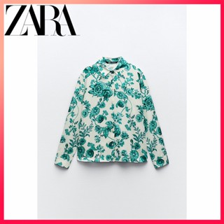 Zara ใหม่ เสื้อเชิ้ต พิมพ์ลายดอกไม้ สําหรับผู้หญิง