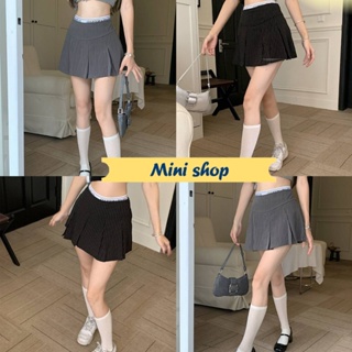 Mini shop🌸พร้อมส่ง🌸 (9112/6018) กระโปรงกางเกง ทรงเทนนิส ลายทางเอวยืด  -NZ-XM-XX