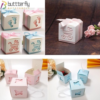 Buttterfly 10 ชิ้น / ถุง กล่องวันเกิด รถเข็นเท้าหมี ออกแบบสําหรับเด็ก กระดาษ DIY ปาร์ตี้ ของขวัญ