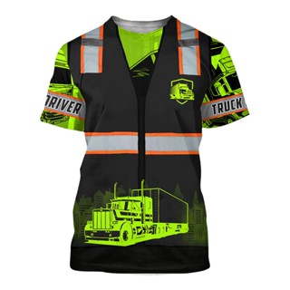 เสื้อเชิ้ต พิมพ์ลาย Crane Operator 3 มิติ สีเขียว สําหรับผู้ชาย