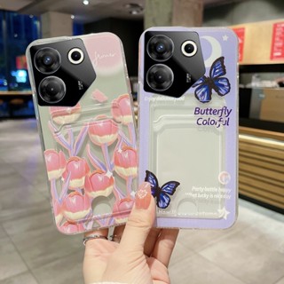 เคสโทรศัพท์มือถือนิ่ม ลายดอกทิวลิป ผีเสื้อ พร้อมช่องใส่บัตร สําหรับ Tecno Camon 20 Pro Premier POVA 5 Pro X Free Fire 5G 4G POVA5 Camon20Pro 2023 TECNOCAMON20PRO