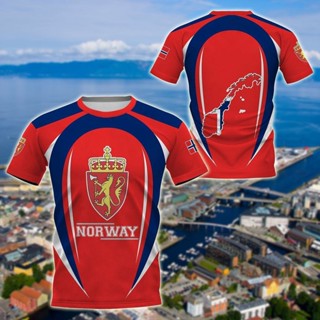 เสื้อยืดแขนสั้นลําลอง ทรงหลวม พิมพ์ลายกราฟฟิค Norway Flag &amp; Coat of Arms แฟชั่นฤดูร้อน สําหรับผู้ชาย