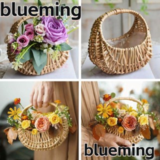 Blueming2 ตะกร้าหวายสาน แฮนด์เมด ขนาดเล็ก สีเหลือง สําหรับใส่ดอกไม้ ปิกนิก งานแต่งงาน