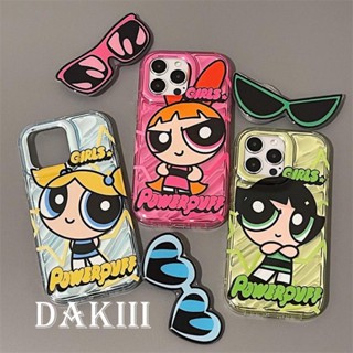 สาวพาวเวอร์พัฟฟ์ เคสโทรศัพท์การ์ตูนน่ารัก ที่วางโทรศัพท์พร้อมแว่นกันแดด compatible for เคสไอโฟน11 เคสไอโฟน 13 เคสไอโฟน 12 เคสไอโฟน 14 promax เคสไอโฟน XR เคสไอโฟน13promax เคสไอโฟน 14