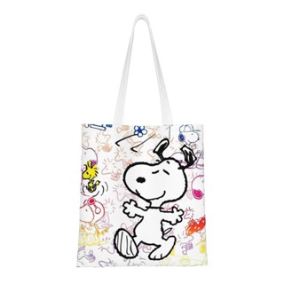 กระเป๋าผ้าแคนวาส ทรงโท้ท ขนาดใหญ่ ลายการ์ตูน Snoopy ใช้ซ้ําได้ สําหรับผู้ชาย และผู้หญิง