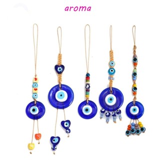 Aroma เชือกถัก จี้ลูกปัดแก้วนําโชค แฮนด์เมด สไตล์เรโทร สําหรับแขวนตกแต่งรถยนต์