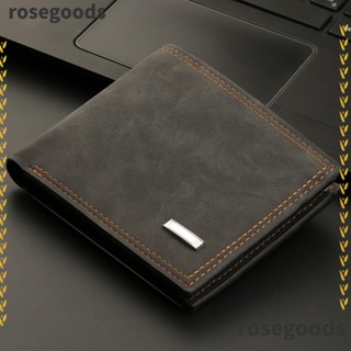 Rosegoods1 กระเป๋าสตางค์ หนัง PU ใบสั้น ความจุเยอะ สีพื้น สไตล์มินิมอล แฟชั่นสําหรับผู้ชาย