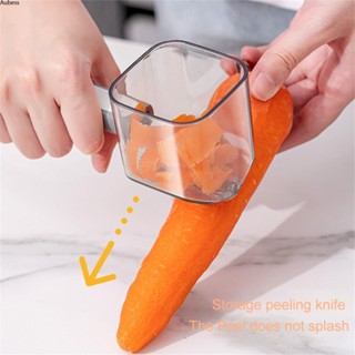 Aubess Aubess Aubess Kitchen Gadget เครื่องปอกหัวเดียวสเตนเลสสตีลผักและผลไม้ด้ามยาว Creative Peeler พร้อมที่เก็บ