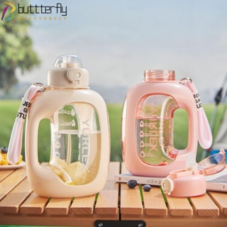 Buttterfly ขวดน้ําพลาสติก ความจุขนาดใหญ่ แบบพกพา พร้อมหลอดดูด 1.5 ลิตร สําหรับออกกําลังกาย กลางแจ้ง