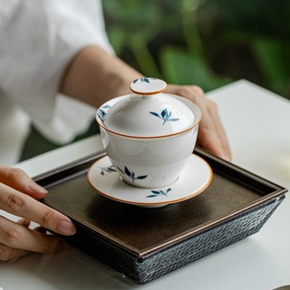 Phalaenopsis Gaiwan ถ้วยชาเซรามิค เรียบง่าย สําหรับครัวเรือน