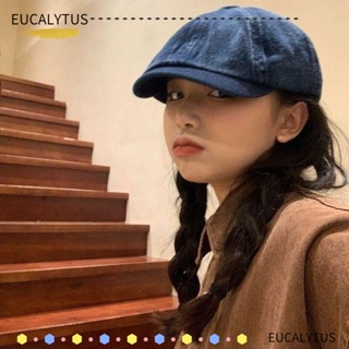 Eutus หมวกเบเร่ต์ หมวกบังแดด หมวกคาวบอย ระบายอากาศ ทรงแปดเหลี่ยม สีพื้น สไตล์วินเทจ สําหรับผู้หญิง