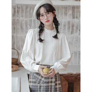เสื้อเชิ้ตผู้หญิง แขนยาว คอกลม ทรงหลวม ลูกไม้ 3D Splicing Jacquard หรูหรา เก๋ไก๋ เสื้อลําลอง เสื้อ